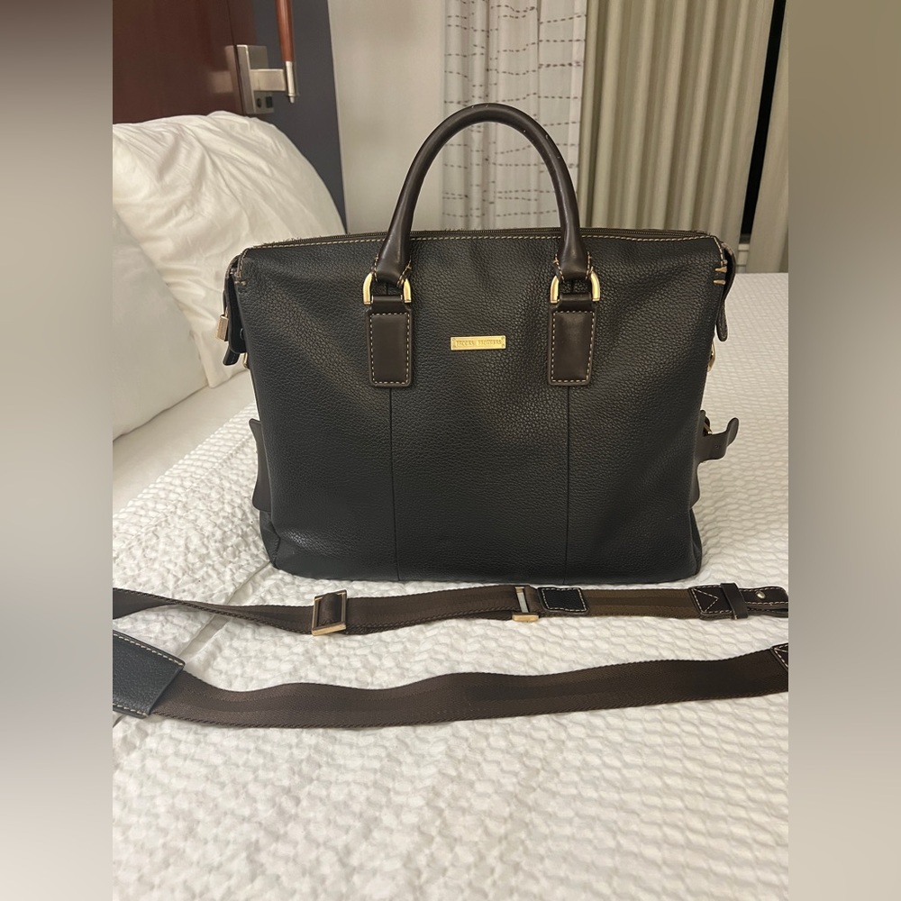 Brooks Borthers Men's 11474 Convertible Brown Leather Laptop Bag, One Size